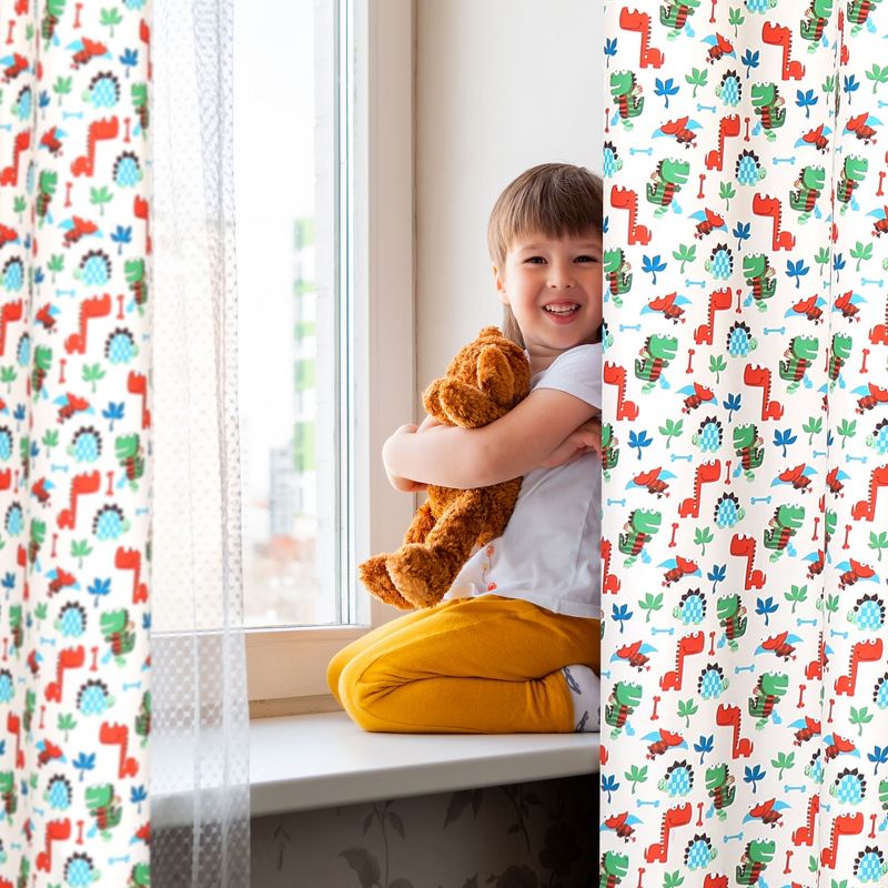 PiccoCasa Kid's Window Dinosaur Pattern Polyester Curtain Panels 2 Pcs, 2 of 5