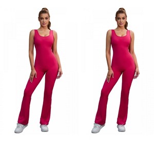INSPIRE CHIC 2 Pcs Women's Hollow Back Flare Jumpsuits One Piece Long Workout Fitness Full Body Shaper - 1 of 4