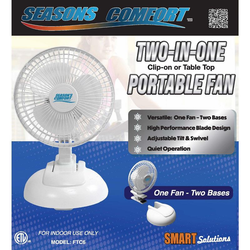 Seasons Comfort 6" 2-IN-1 Desk Table Top & Clip-On Portable Fan, 2 of 4