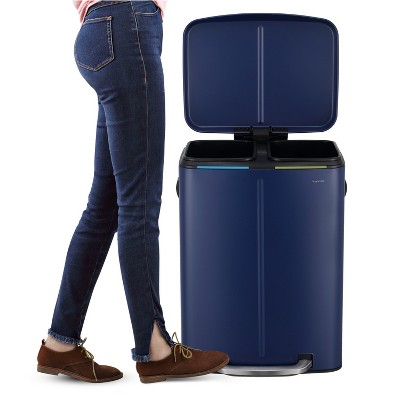 Denim Blue Stainless Steel 10.6-Gallon Step Trash Can