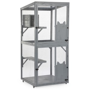 Sevobal Pet Carriers, Cat Cages Enclosure with Platforms and Lockable Wheels, Double Doors Cages for Indoor or Outdoor, Gray, 31.5"*31.5"*70.3" - 1 of 4
