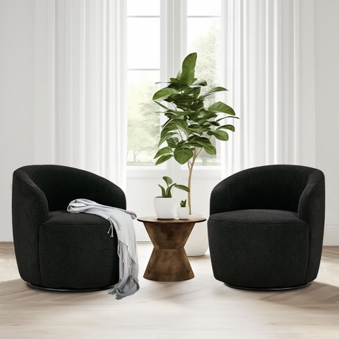 Fannie Set Of 2 Black Teddy Swivel Chair 25.60 Wide Small Size