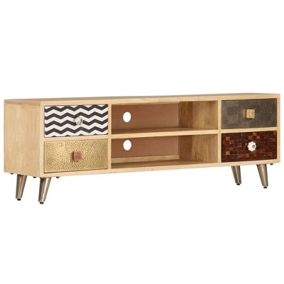 vidaXL TV Stand Multicolor Solid Mango Wood, Steel