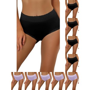 INSPIRE CHIC Women's Cotton Solid High-Rise Lace Trim Tummy Control Full Coverage Briefs 10 Packs - 1 of 4