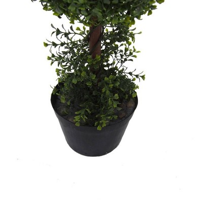 Elegant Outdoor White-Lit Boxwood Topiary in Plastic Pot, 37"