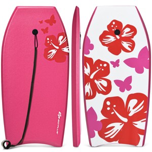Costway 33“/37”/41“ Super Lightweight Bodyboard Surfing W/Leash EPS Core Boarding IXPE Pink - 1 of 4