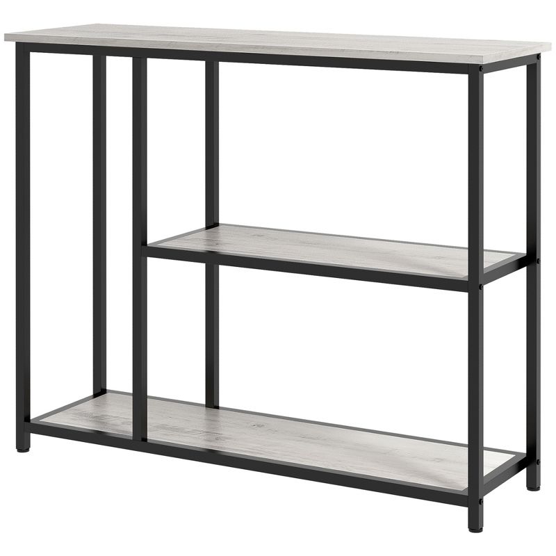 HOMCOM 39" Console Table, Modern Sofa Table with 2 Storage Shelves, Steel Frame, Narrow Entryway Table for Hallway, 4 of 7