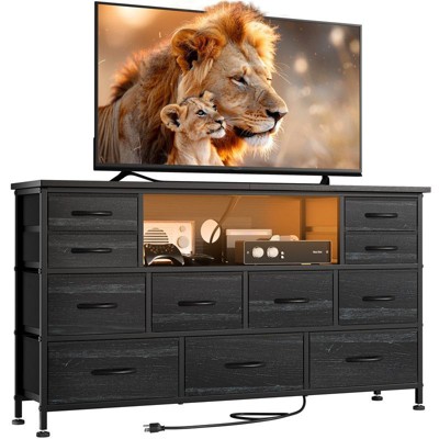 Gikpal 11 Drawer Dresser, Dressers for Bedroom TV Stand for up to 32''- 55" TV, with Power Outlets LED Lights & Side Pocket, Chest of Drawers Dresser