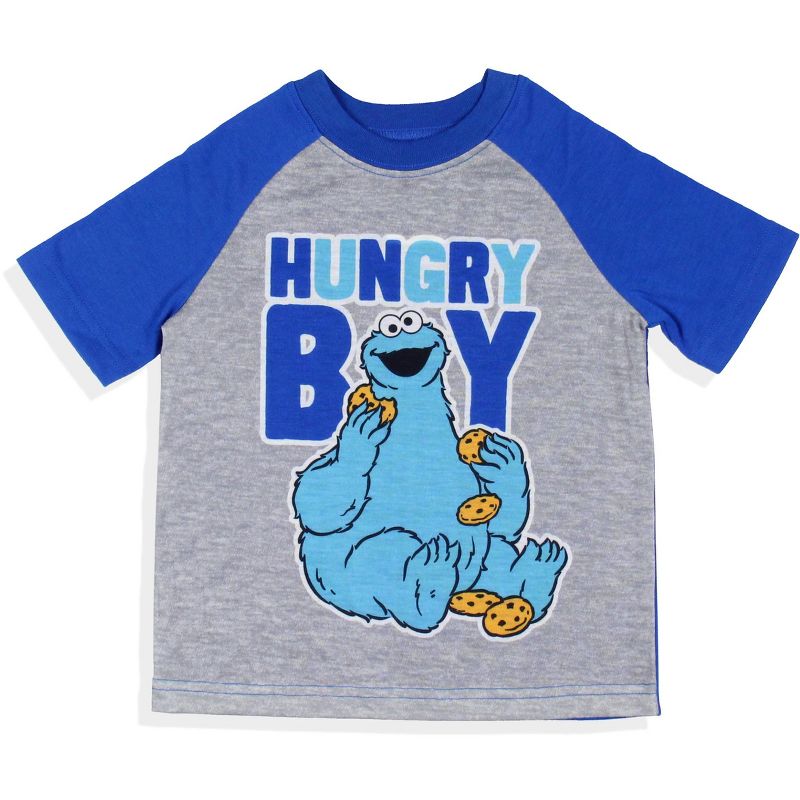 Sesame Street Toddler Boy's Cookie Monster Hungry Boy Sleep Pajama Set Short Blue, 3 of 7