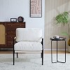 Beige 27.56" modern chair with plush cushions, simple metal frame and wooden armrests - 2 of 4
