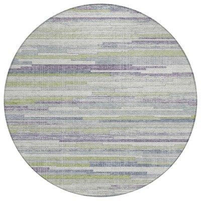 Artichoke Green And Plum Striped Washable Indoor Outdoor Area Rug