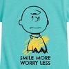 Girls' - Peanuts - Smile More Worry Less Fitted Short Sleeve Graphic T-Shirt - 2 of 4