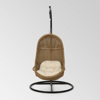 Ripley Outdoor Wicker Hanging Chair With Stand Light Brown beige