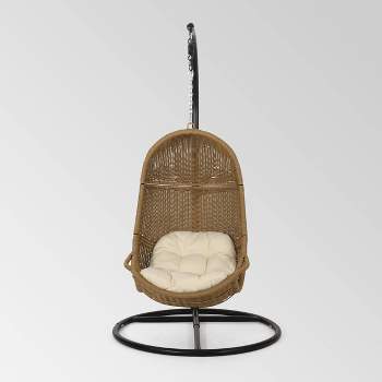 Ripley Outdoor Wicker Hanging Chair with Stand - Light Brown/Beige - Christopher Knight Home