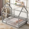 CAVINAS Twin Size Wood Montessori Bed with Guardrails and House Roof Frame,Modern House-Shaped Floor Bed Frame,Toddler Bed for Bedroom - 2 of 4