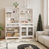 Homhougo 62" Kitchen Pantry Cabinet with Glass Doors, Drawer, Adjustable Shelves & Microwave Shelf for Dining Room, Wood - 3 of 4