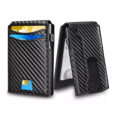 BEAFUP Minimalist Wallet for Men, Slim Compact Wallet with Money Clip & ID Window, RFID Blocking Smart Pop Up Card Wallet,Black