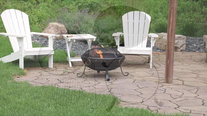 Sunnydaze Outdoor Camping or Backyard Steel Victorian Fire Pit Bowl with Handles and Spark Screen - 25" - Black, 2 of 14, play video
