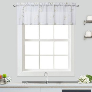 Floral Embroidered Voile Sheer Short Kitchen Curtains for Small Windows Bathroom - 1 of 4