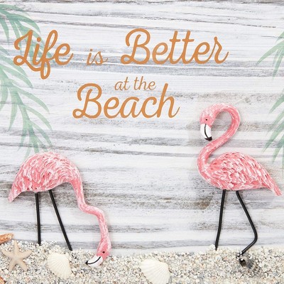 Juvale Tropical Flamingo and Beach Scene Wooden Hanging Wall Decoration