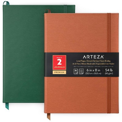 Arteza Hardcover Premium Lined Paper Note Journals, 96 Sheets, Hunter Green & Saddle for School - 2 Pack