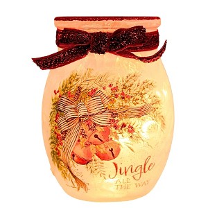 Stony Creek 4.0 Inch Holiday Bells Pre-Lit Small Jar Christmas Lighted Glass Accent , Christmas Decor Bells Ribbon Lit Jar (1PC) - 1 of 4