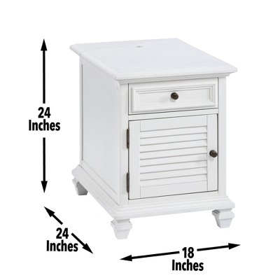 White Rectangular Wood Storage End Table with USB Ports