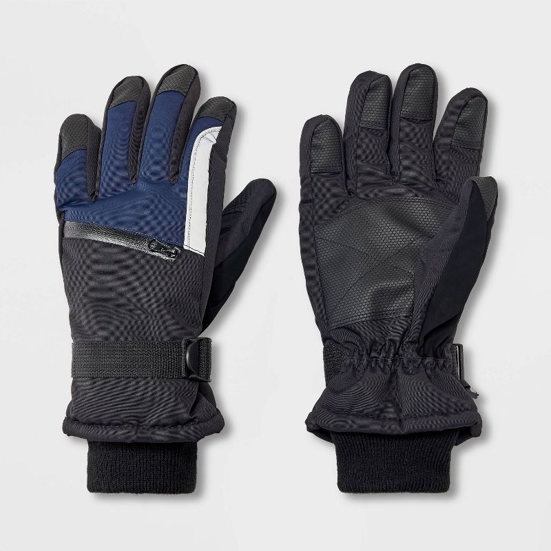 Men&#39;s Patchwork Zip Pocket Ski Gloves - Goodfellow &#38; Co&#8482; Navy Blue, 1 of 5