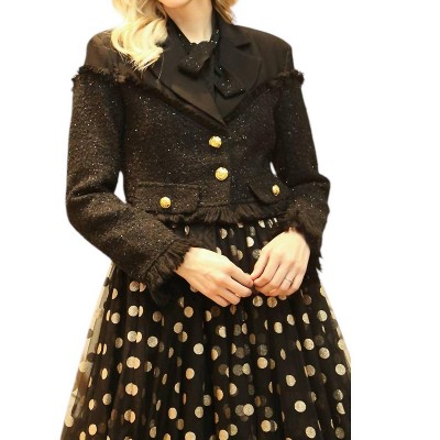 Women's Metallic Tweed & Solid Fabric Cropped Jacket - BEULAHSTYLE