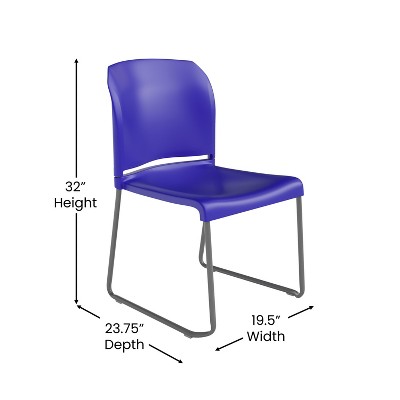 Blue Metal Full-Back Contoured Stacking Chair with Gray Sled Base
