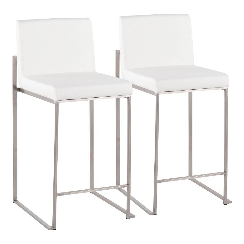 Set of 2 Fuji High Back Stainless Steel/Faux Leather Counter Height Barstools - LumiSource, 1 of 12