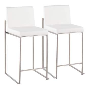 Set of 2 Fuji High Back Stainless Steel/Faux Leather Counter Height Barstools - LumiSource
