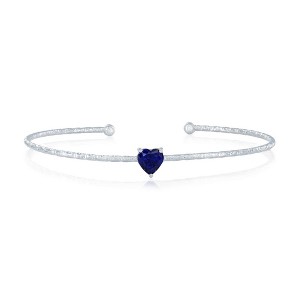 Bella Silver Sterling Silver Birthstone CZ Heart Bangle - Birthstone Colors - 1 of 2