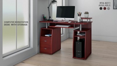 Techni Mobili Complete Workstation Computer Desk with Storage, Espresso