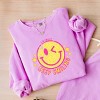 Simply Sage Market S.W.Smiley Keep Smiling Happy Face Lightweight Garment Dyed Sweatshirt - 3 of 4