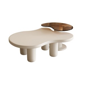 Vynxaria Series 2 in. Beige and White Irregular Glass Top End Table with Nesting Design - 1 of 4