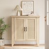 Natural Rattan Storage Cabinet with 3-Tier Adjustable Shelves - 31.5" Wide Sideboard, White Finish, Solid Wood Legs, Multi-Functional Organizer - 4 of 4