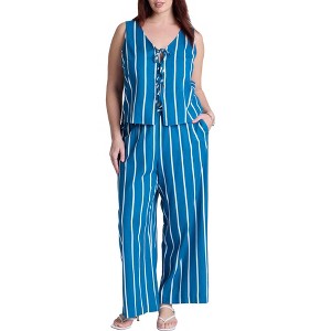 ELOQUII Women's Plus Size Wide Leg Striped Linen Blend Pant - 1 of 4
