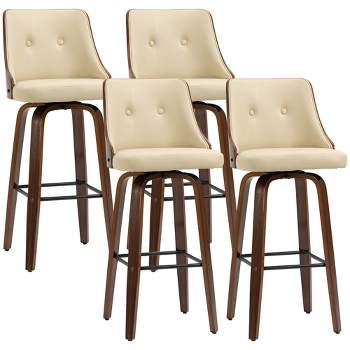 HOMCOM Bar Height Bar Stools Set of 4 PU Leather Swivel Barstools with Footrest and Tufted Back, Beige