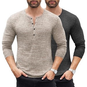 COOFANDY Men's 2Pack Slim Fit Henley Shirts Long Sleeve Lightweight Fashion Casual Cotton Basic T Shirts - 1 of 4