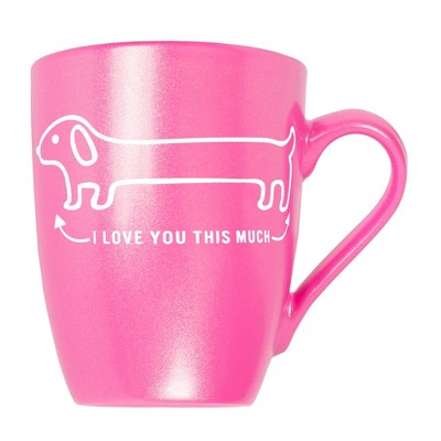Elanze Designs Witty Pet Lover Coffee Cup Mug 10 Ounce Ceramic With Shimmery Metallic Finish Love You This Much Weiner Dog Princess Pink