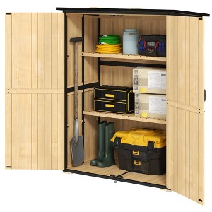 Wood Storage Shed, Outdoor Garden Shed with Asphalt Roof, 2 Shelves, Lockable Doors and Adjustable Feet - 1 of 4