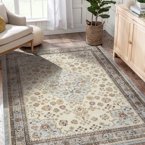 Washable Area Rug Vintage Foldable Thin Rug,Soft Low-Pile Non-Slip Stain Resistant Floor Indoor Outdoor Carpet - 1 of 4