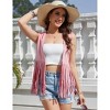 Clearlove Women's Tassel Sleeveless Vest 70s Hippie Faux Suede Fringe Jacket Cardigan - 3 of 4