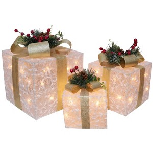 Christmas Pre-Lit White Glitter Giftbox - 1 of 2