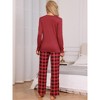 cheibear Women's Long Sleeve Plaid Pattern Top with Pockets with Pants Pajamas Set - 3 of 4