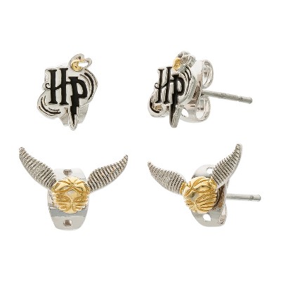 Harry Potter Gold And Silver Plated Stud Earrings Sets Hp And Golden Snitch 2 Pairs Target