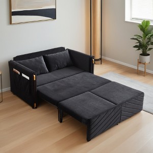 Leovsnove 54" Wide Convertible Sofa Bed, Couch with Pull-Out Bed, Velvet Sleeper Sofa with Adjustable Backrest, 2 Arm Pockets and Pillows - 1 of 4