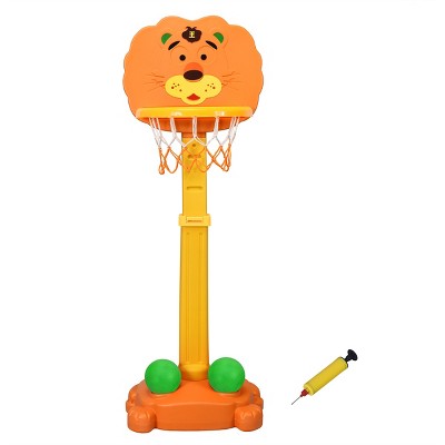 Costway Adjustable Kids 3-in-1 Sports Activity Center Tiger Basketball Hoop Set W/Balls