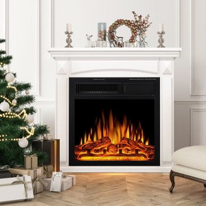 R.W.FLAME 27" Electric Fireplace Mantel Wood Surround Firebox Freestanding Infrared Quartz Heater Adjustable Led Flame, Remote Control - 1 of 4